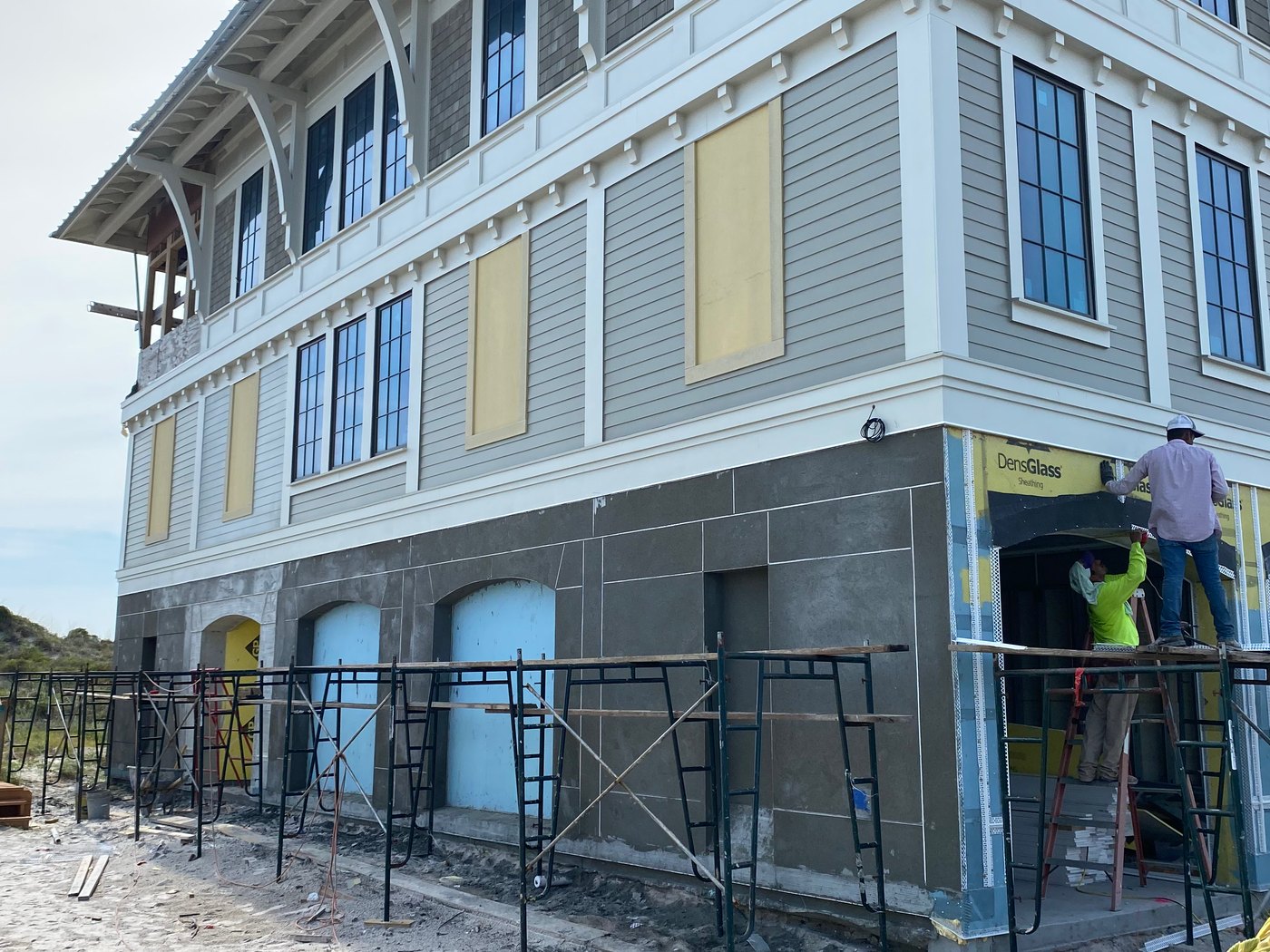 Florida beach house exterior during construction