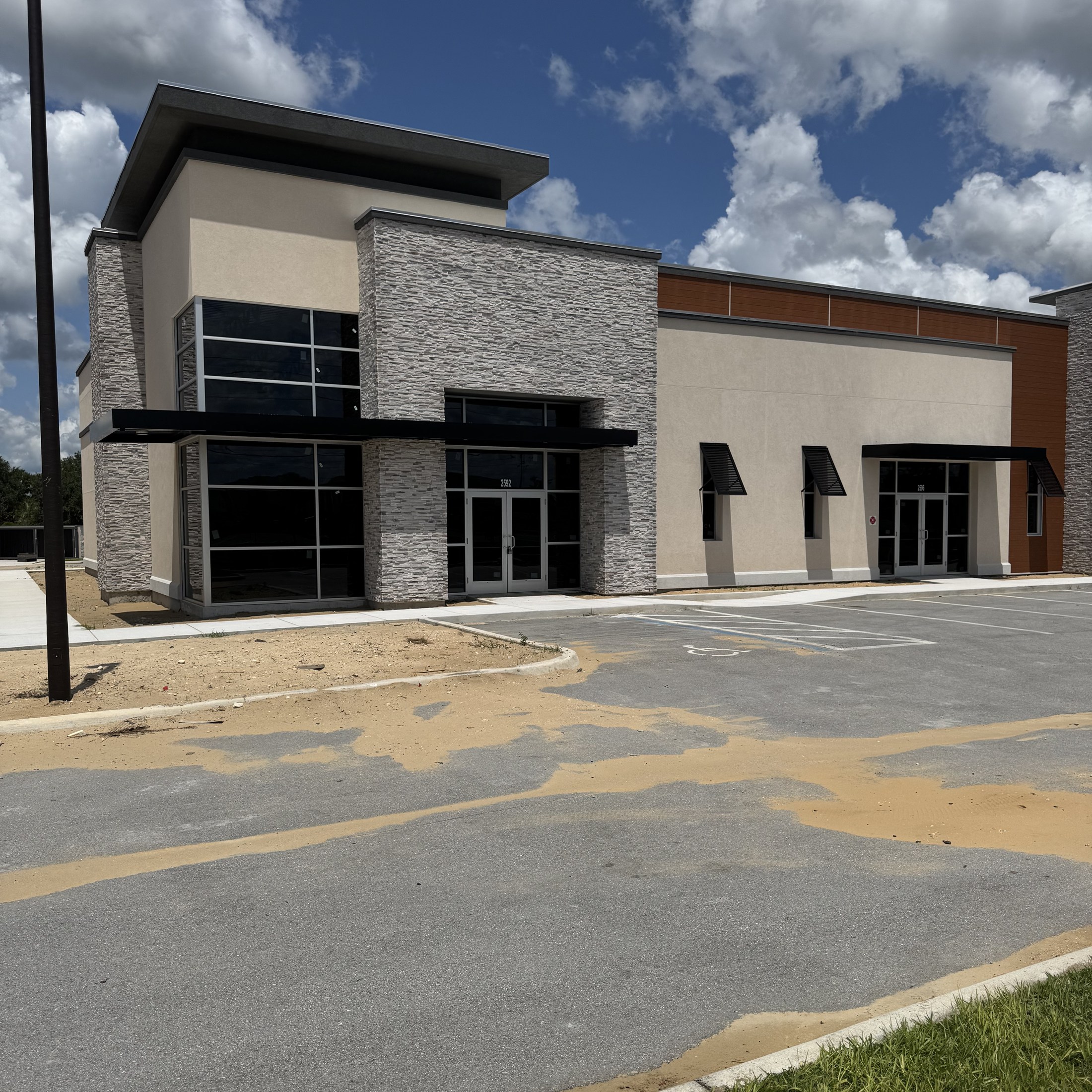 Completed strip mall storefront detail